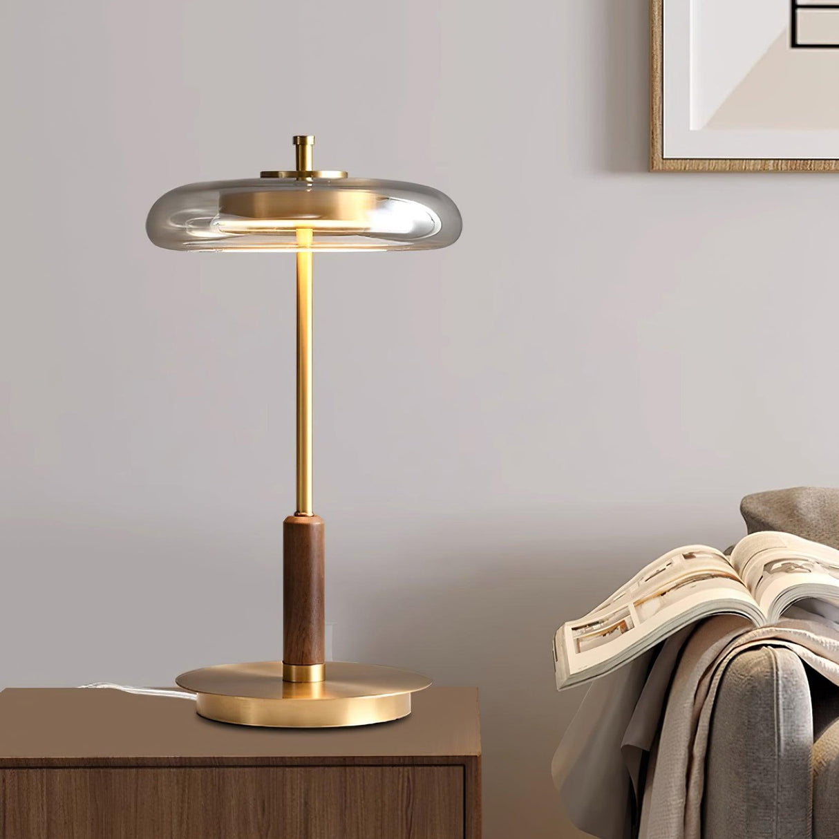 Modern LED Table Lamp  Glass Dome With Wood Accent - Product detail 8