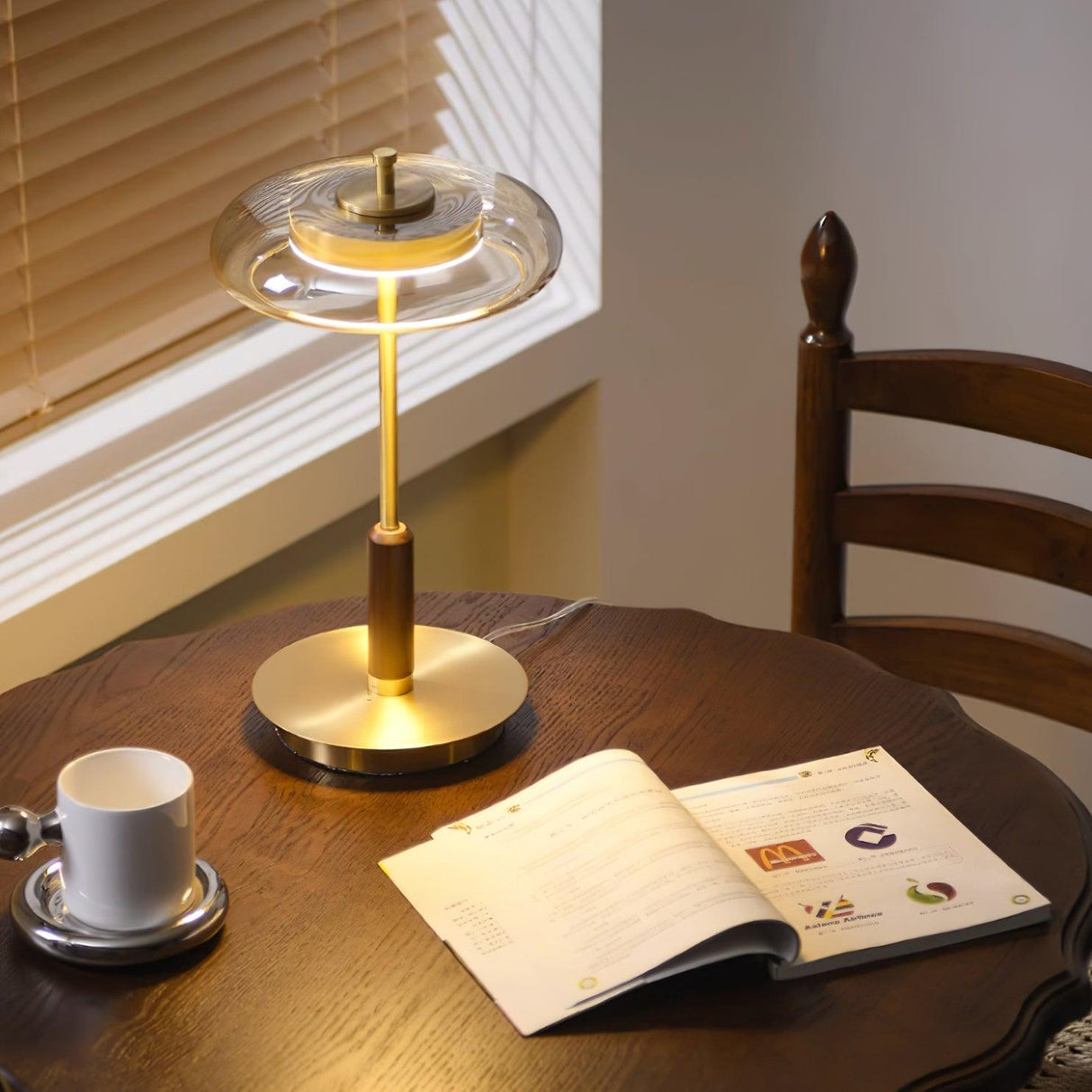 Modern LED Table Lamp  Glass Dome With Wood Accent - Product detail 4