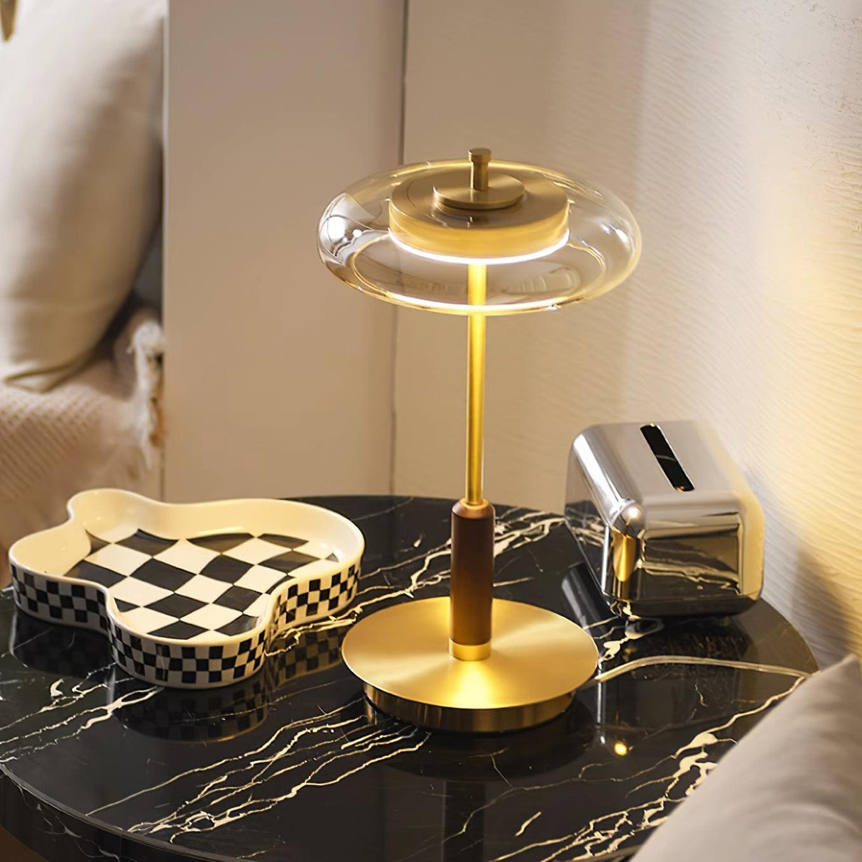 Modern LED Table Lamp  Glass Dome With Wood Accent - Product detail 9