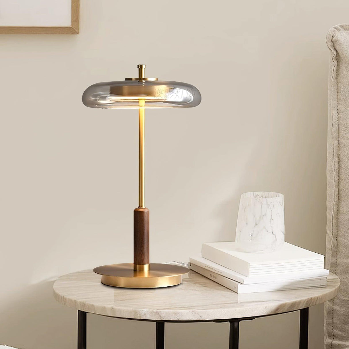 Modern LED Table Lamp  Glass Dome With Wood Accent - Product detail 6