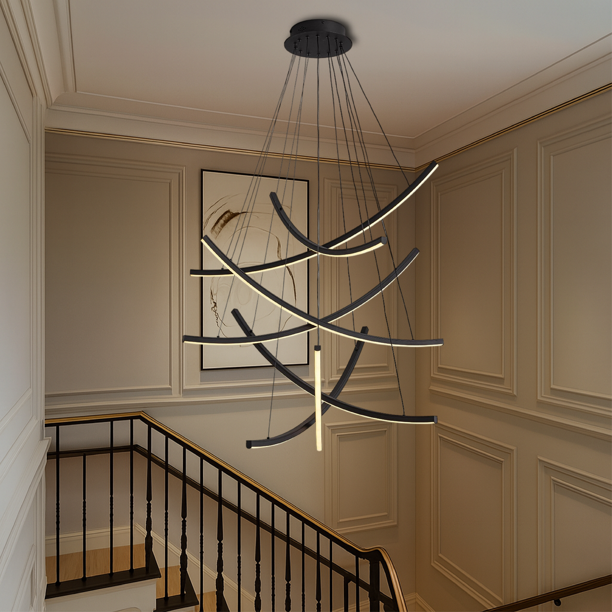 Modern LED Chandelier  Curved Geometric Design - Detailed view