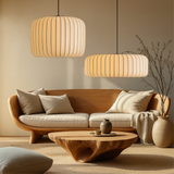 Japanese Pendant Light  Natural Silk Pleated Shade - Detailed view