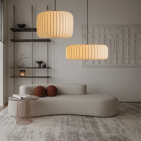 Japanese Pendant Light  Natural Silk Pleated Shade - Product example