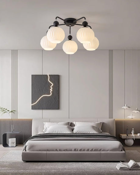 Modern Glass Ceiling Light  Ribbed Shades With Sage Frame - Product detail 13