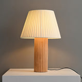 Modern Table Lamp  Ribbed Wood Base with Pleated Shade - Detailed view