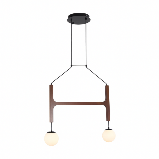 Modern Pendant Light  Dual Globe Wood Frame Design - Product showcase