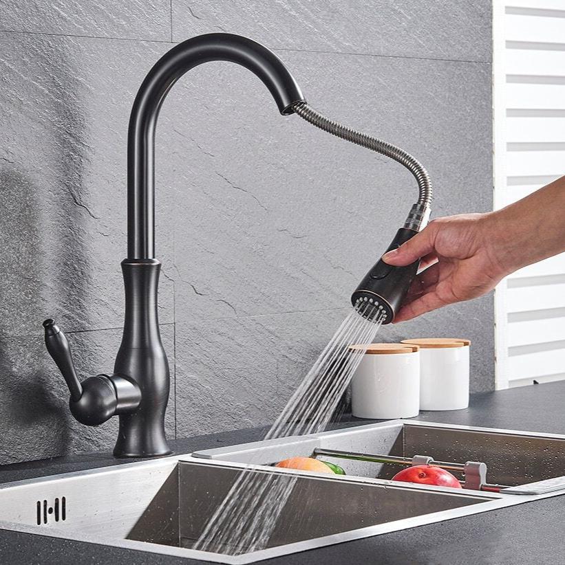 Modern Pull-Out Kitchen Faucet  Brushed Stainless Steel Design - Detailed view