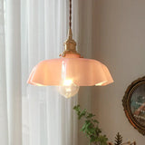 Pastel Triple Pendant Light  Brass Scalloped Glass Shades - Product example