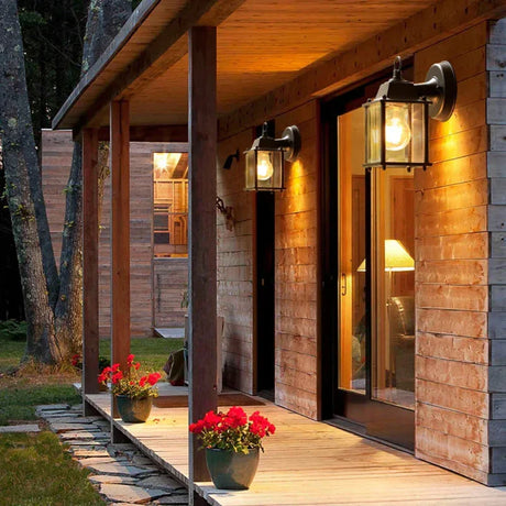 Traditional Outdoor Wall Lantern  Black Metal Glass Sconce - Product showcase
