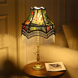 Vintage Table Lamp  Floral Fabric Shade With Beaded Fringe - Product detail 12