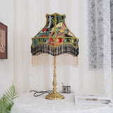 Vintage Table Lamp  Floral Fabric Shade With Beaded Fringe - Product detail 14