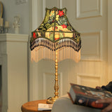 Vintage Table Lamp  Floral Fabric Shade With Beaded Fringe - Product detail 11