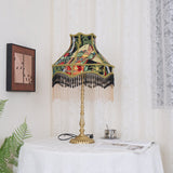 Vintage Table Lamp  Floral Fabric Shade With Beaded Fringe - Product detail 17