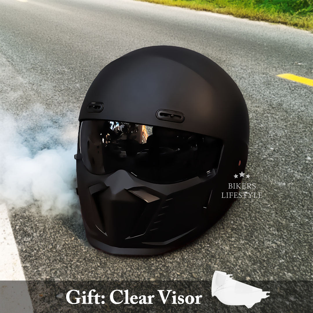 Matte Black Motorcycle Helmet  Retro Full Face Design - Product example