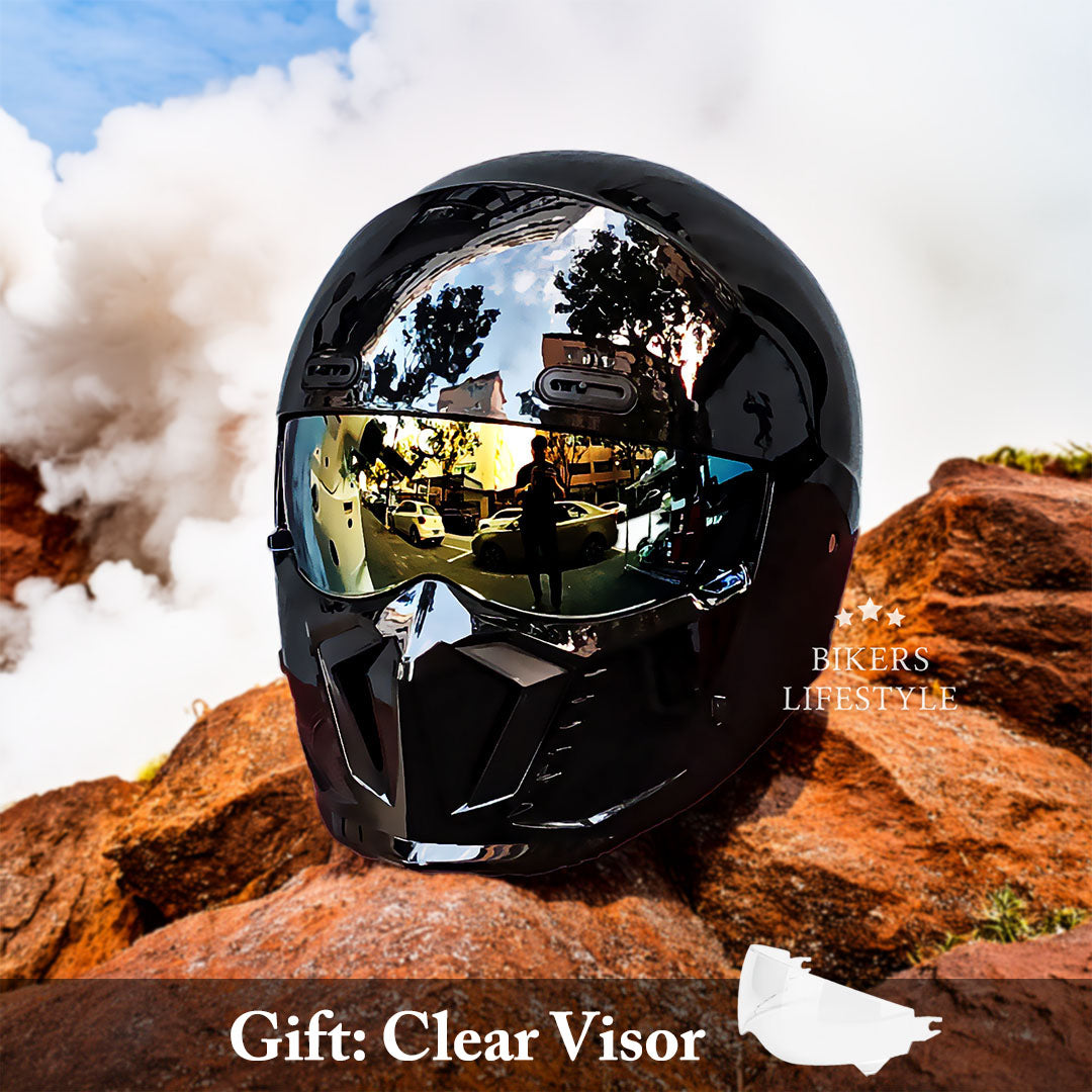 Matte Black Motorcycle Helmet  Retro Full Face Design - Product detail 4