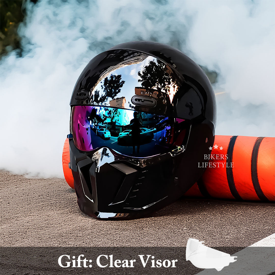 Matte Black Motorcycle Helmet  Retro Full Face Design - Product detail 5