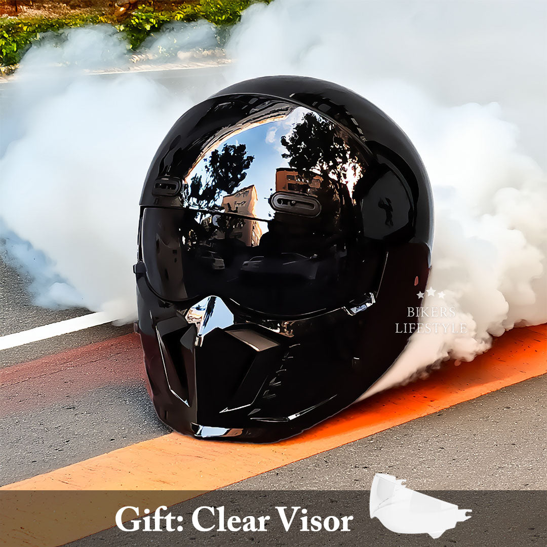 Matte Black Motorcycle Helmet  Retro Full Face Design - Product detail 6