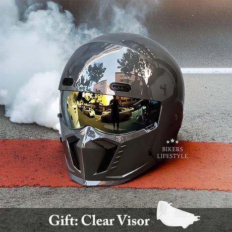 Matte Black Motorcycle Helmet  Retro Full Face Design - Product detail 7