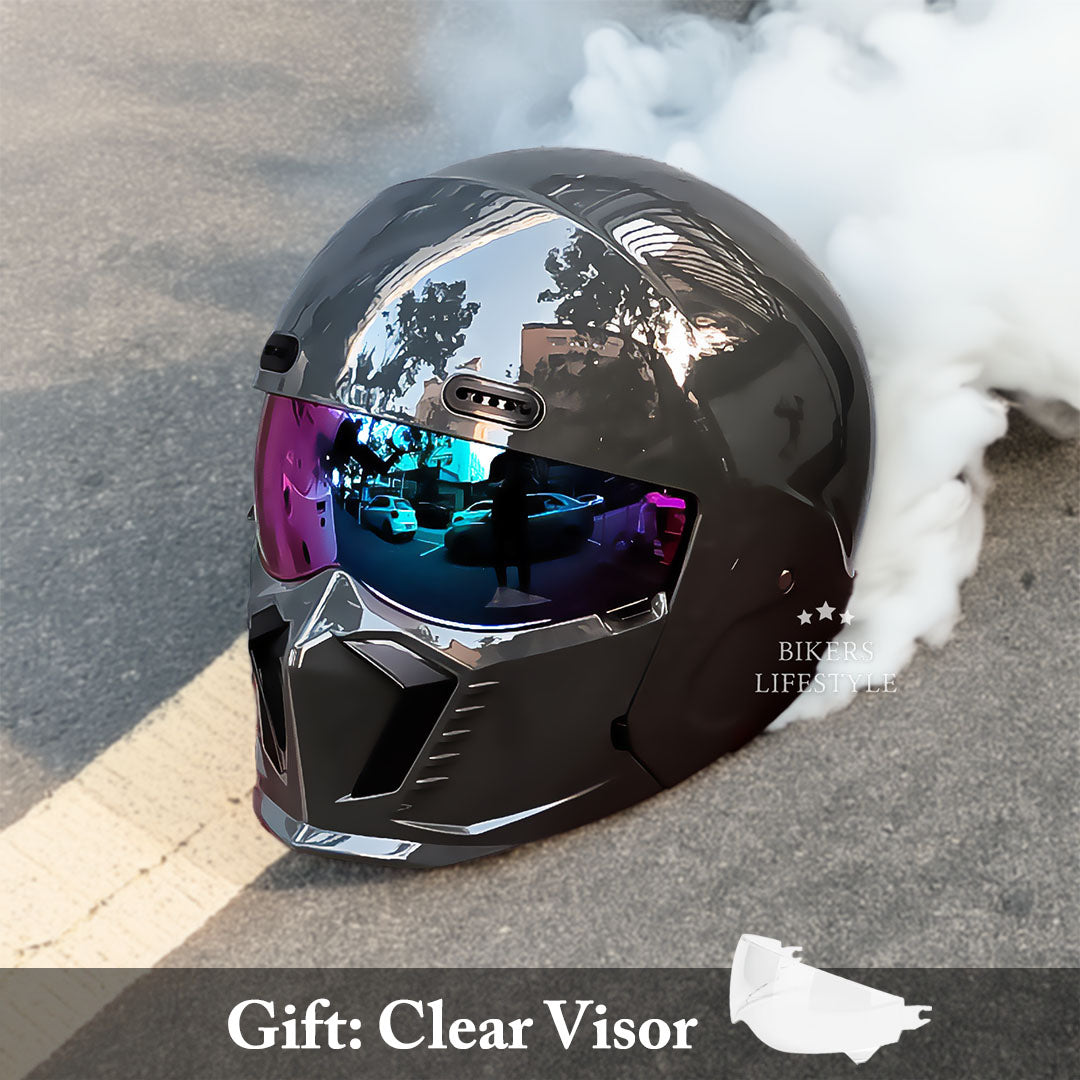 Matte Black Motorcycle Helmet  Retro Full Face Design - Product detail 8