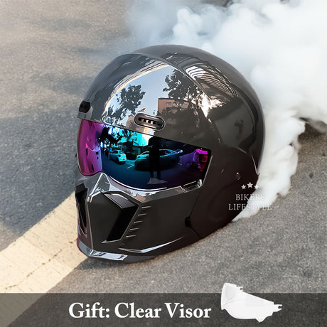 Matte Black Motorcycle Helmet  Retro Full Face Design - Product detail 8