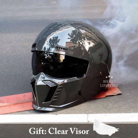 Matte Black Motorcycle Helmet  Retro Full Face Design - Product detail 9