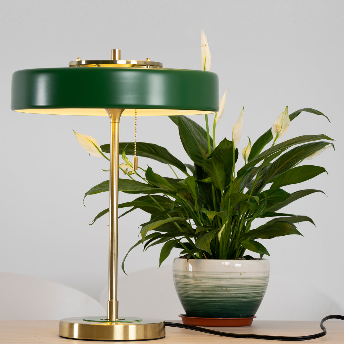 Modern Table Lamp  Green Metal Shade With Brass Accent - Product detail 33
