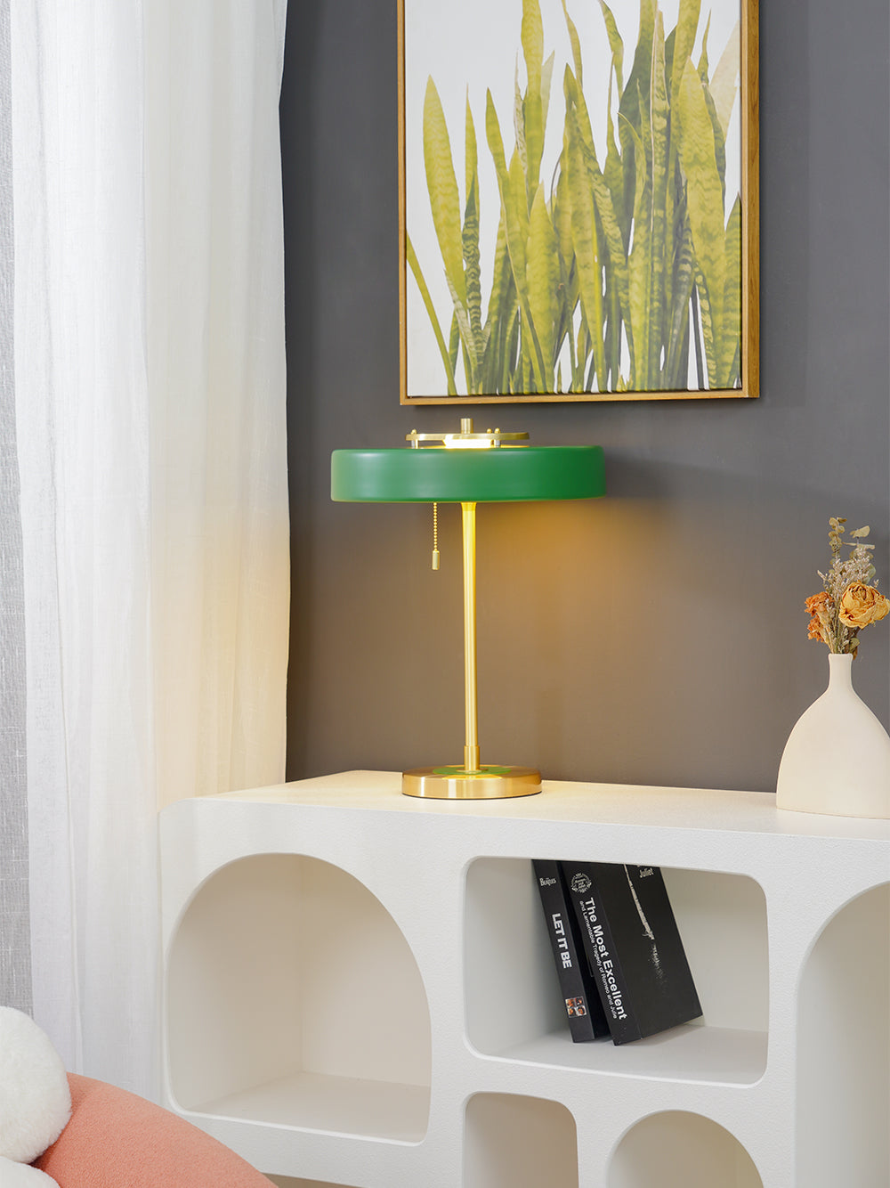 Modern Table Lamp  Green Metal Shade With Brass Accent - Product detail 8