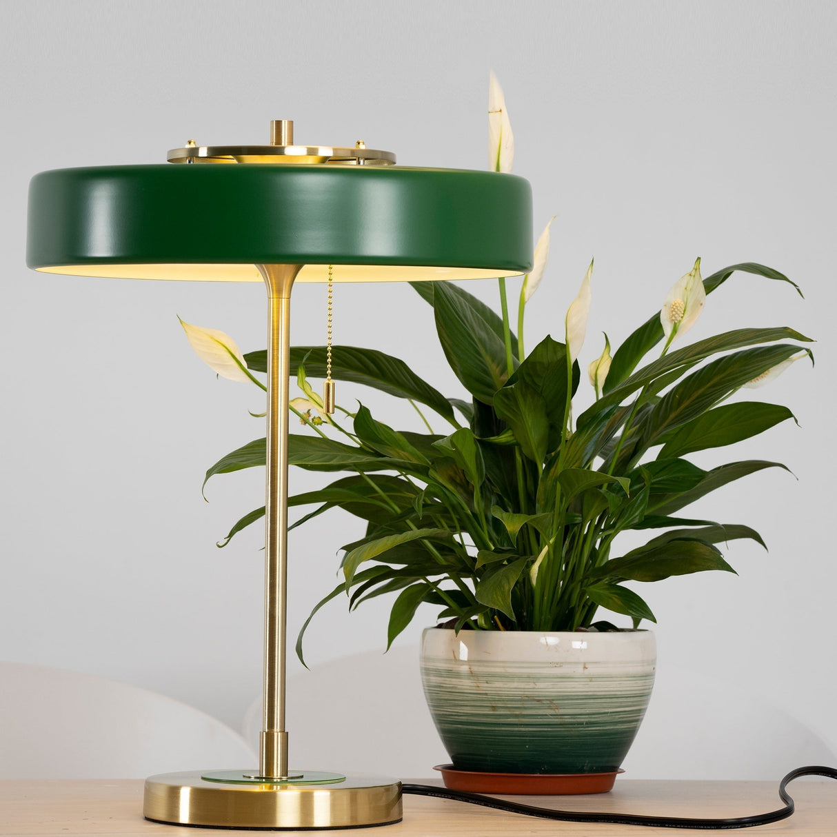 Modern Table Lamp  Green Metal Shade With Brass Accent - Product detail 38