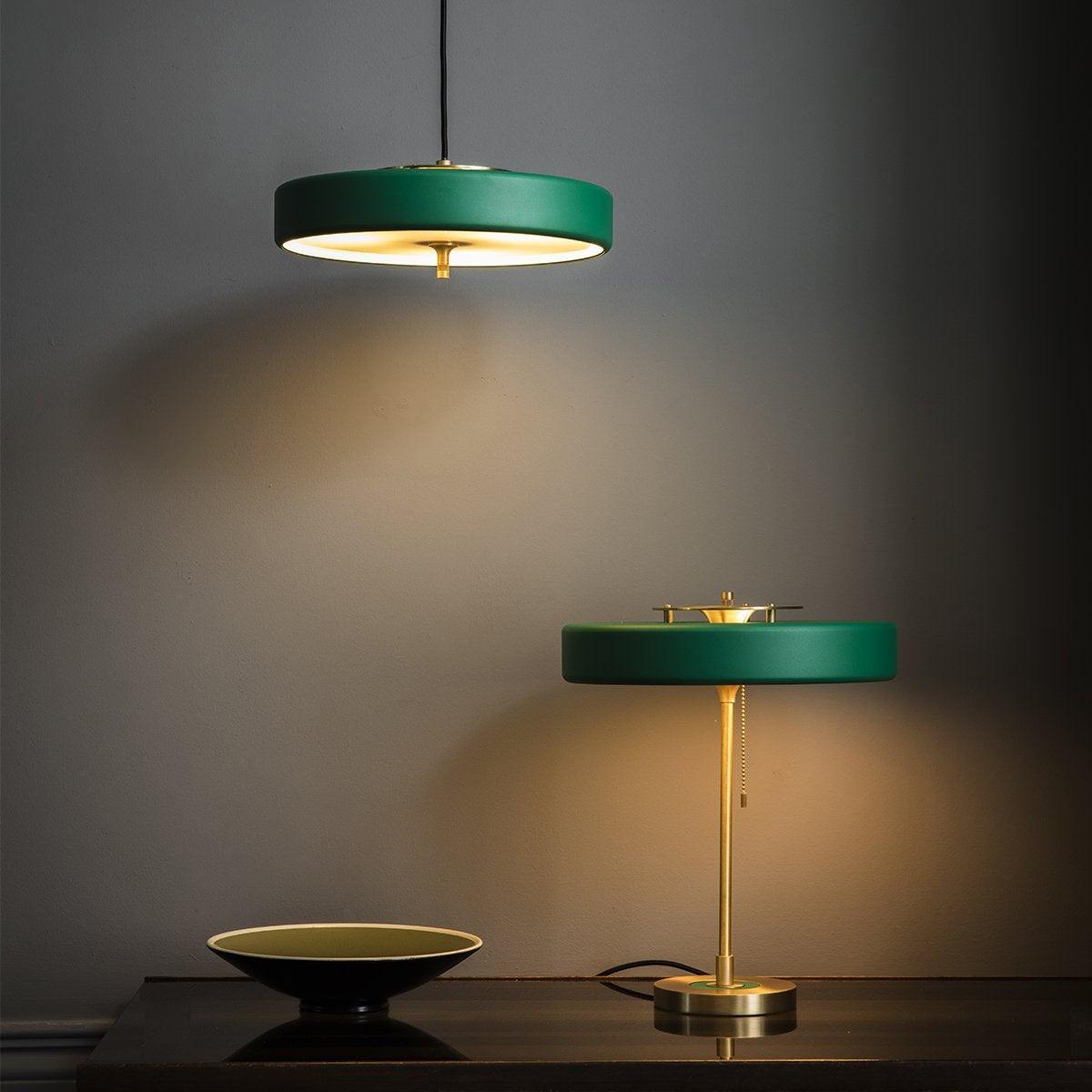 Modern Table Lamp  Green Metal Shade With Brass Accent - Product detail 4