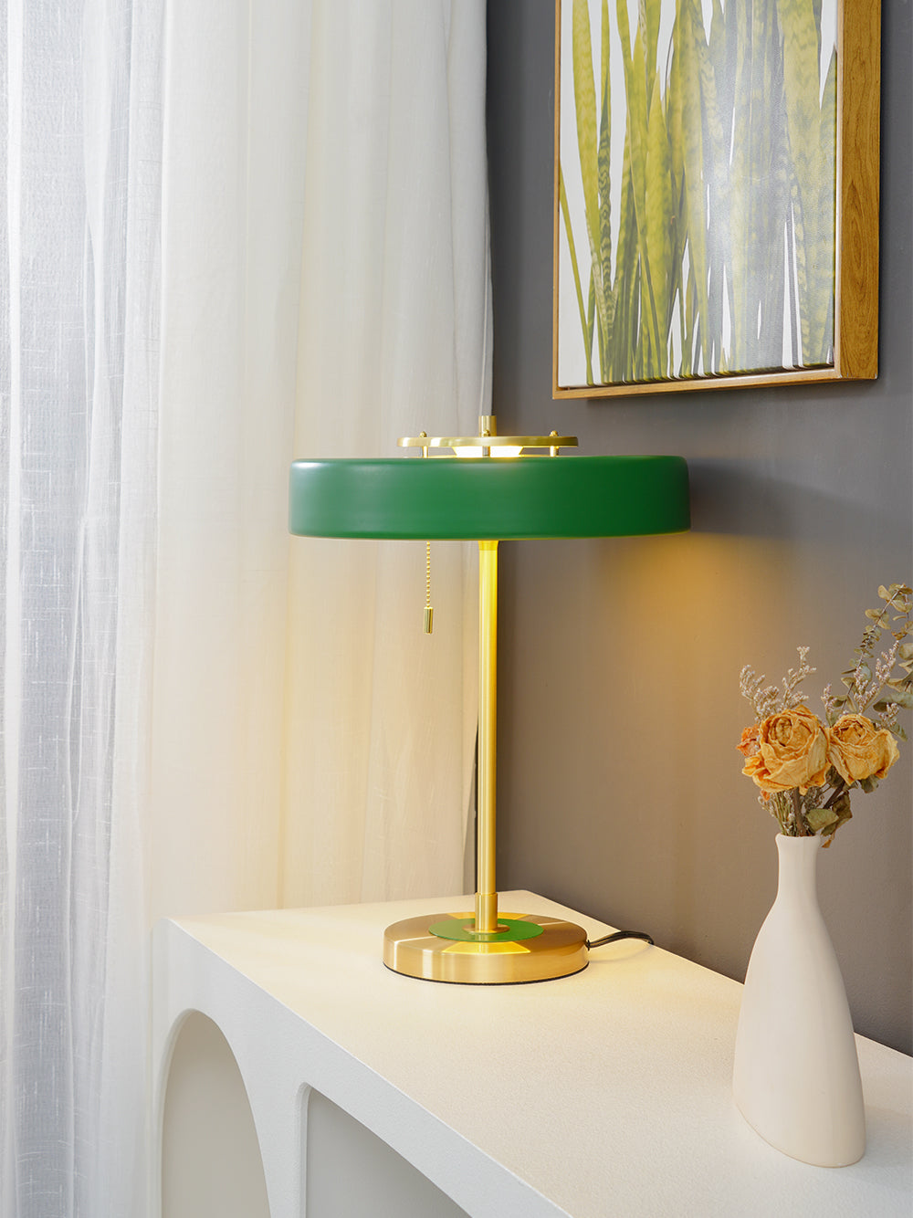 Modern Table Lamp  Green Metal Shade With Brass Accent - Product detail 18