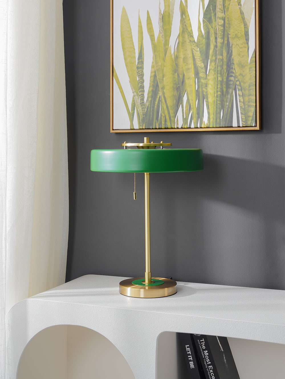 Modern Table Lamp  Green Metal Shade With Brass Accent - Product detail 20