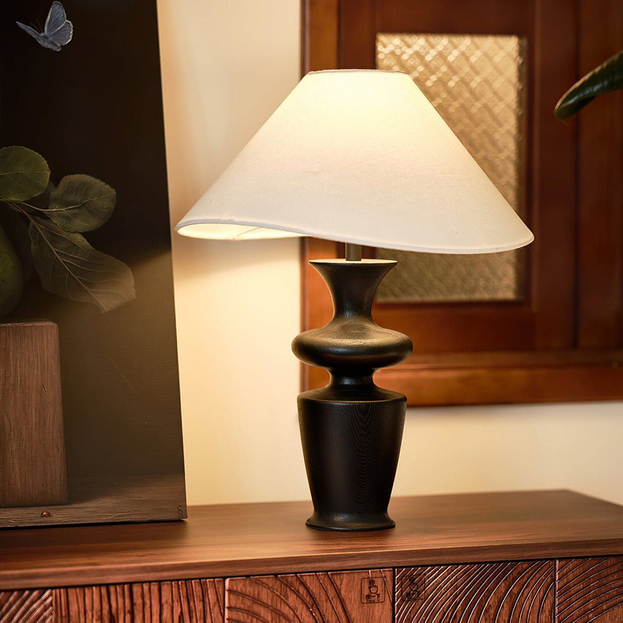 Modern Table Lamp  Black Base White Shade Design - Detailed view