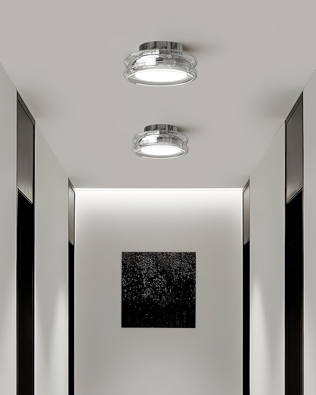 Modern Glass Ceiling Light  Rounded Edge Black Frame - Detailed view