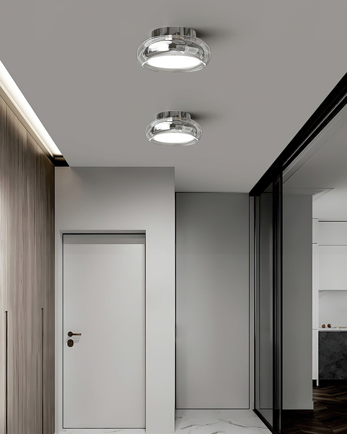 Modern Glass Ceiling Light  Rounded Edge Black Frame - Product example