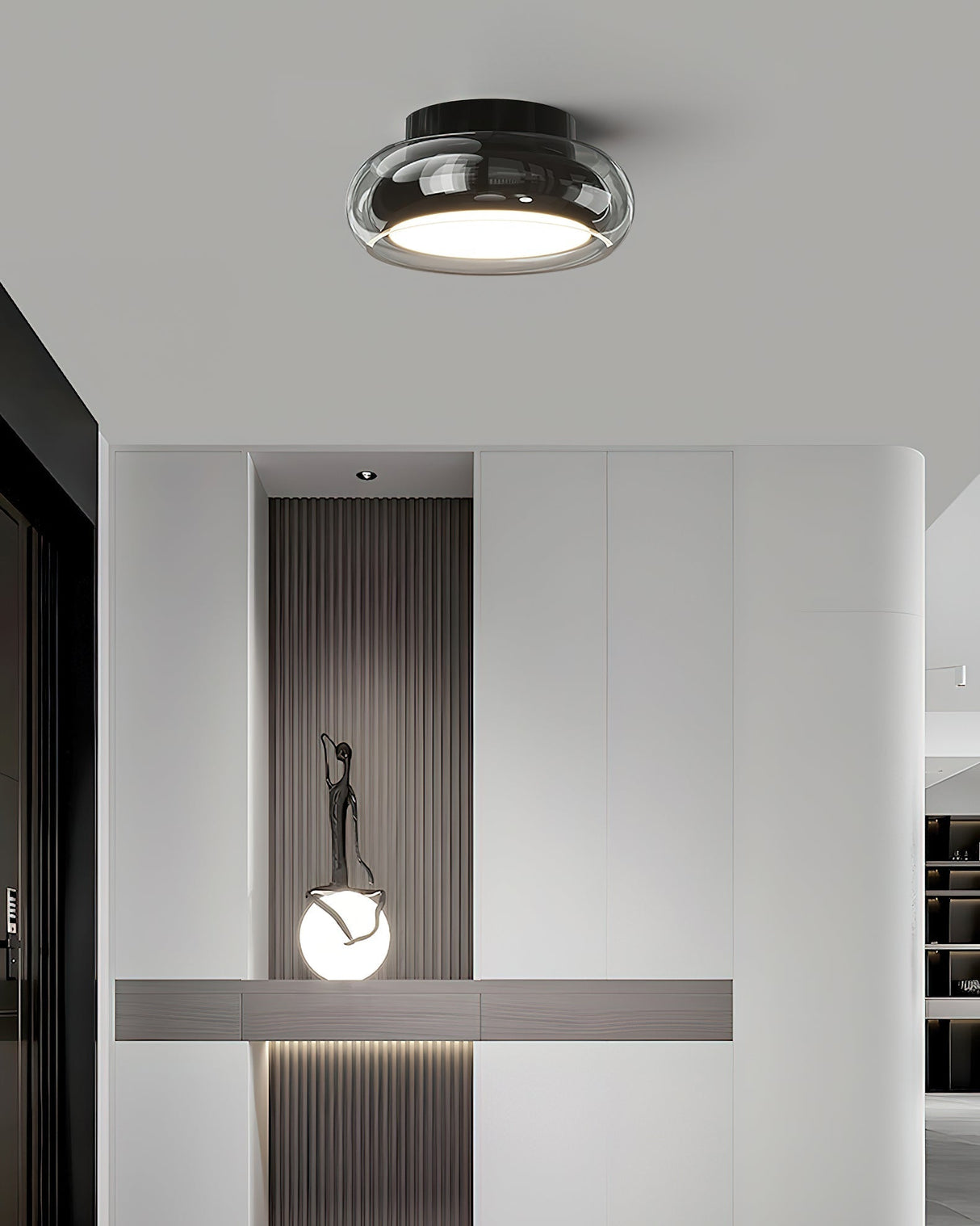 Modern Glass Ceiling Light  Rounded Edge Black Frame - Product detail 4
