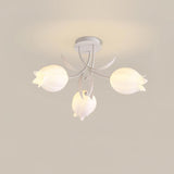 Floral Ceiling Light  White Tulip Glass Shades With Green Metal Base - Product detail 45