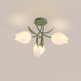 Floral Ceiling Light  White Tulip Glass Shades With Green Metal Base - Product detail 44