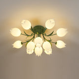 Floral Ceiling Light  White Tulip Glass Shades With Green Metal Base - Product detail 39