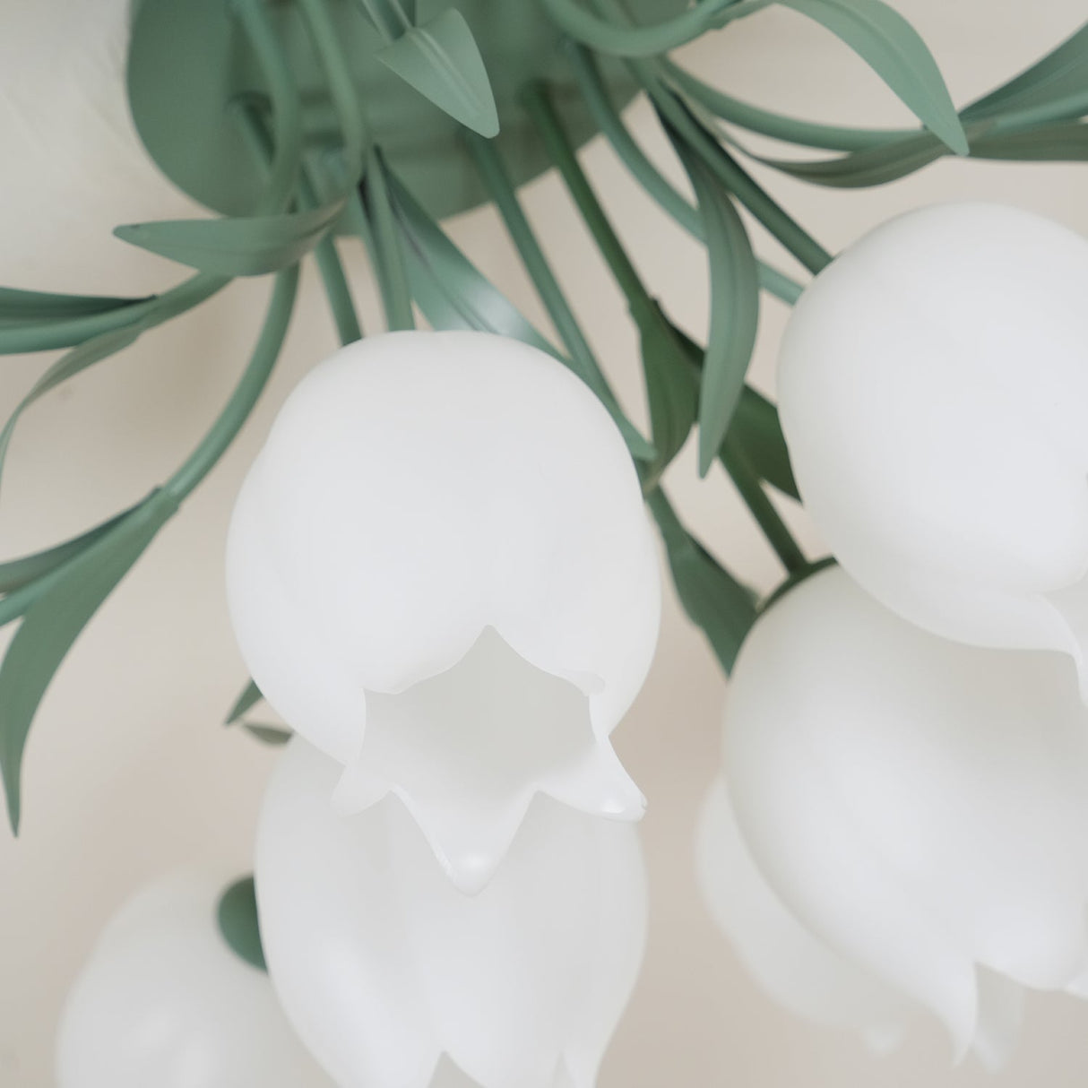 Floral Ceiling Light  White Tulip Glass Shades With Green Metal Base - Product detail 12