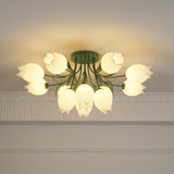 Floral Ceiling Light  White Tulip Glass Shades With Green Metal Base - Product detail 28