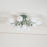 Floral Ceiling Light  White Tulip Glass Shades With Green Metal Base - Product detail 29