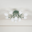 Floral Ceiling Light  White Tulip Glass Shades With Green Metal Base - Product detail 33