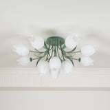 Floral Ceiling Light  White Tulip Glass Shades With Green Metal Base - Product detail 33