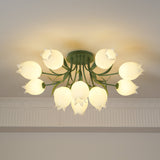 Floral Ceiling Light  White Tulip Glass Shades With Green Metal Base - Product detail 34