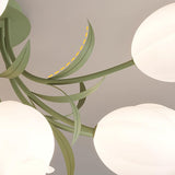 Floral Ceiling Light  White Tulip Glass Shades With Green Metal Base - Product detail 41