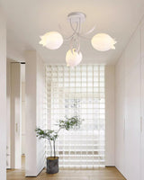 Floral Ceiling Light  White Tulip Glass Shades With Green Metal Base - Product detail 8