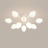 Floral Ceiling Light  White Tulip Glass Shades With Green Metal Base - Product detail 49