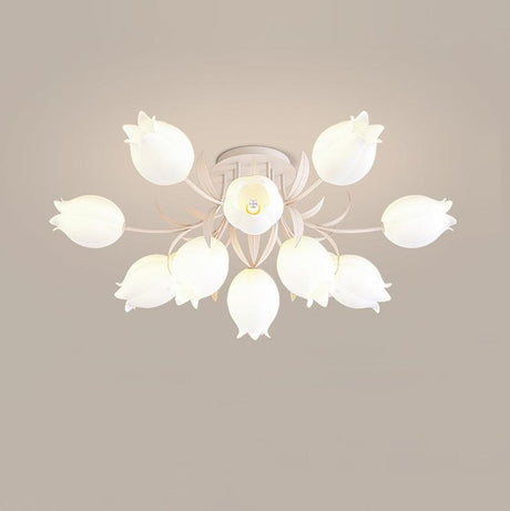 Floral Ceiling Light  White Tulip Glass Shades With Green Metal Base - Product detail 49