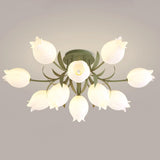 Floral Ceiling Light  White Tulip Glass Shades With Green Metal Base - Product detail 42