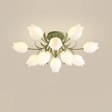 Floral Ceiling Light  White Tulip Glass Shades With Green Metal Base - Product detail 48
